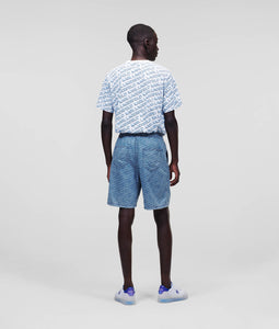 ALL-OVER KARL LOGO DENIM SHORTS