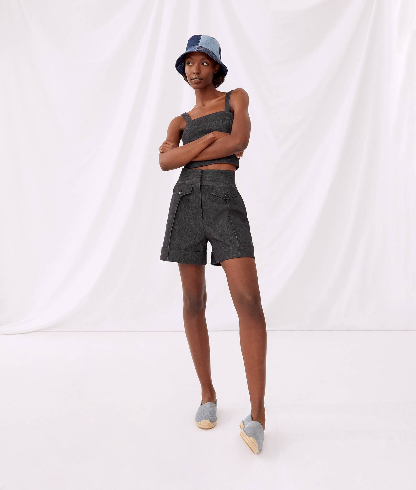 KARL X AMBER VALLETTA DENIM-LOOK SHORTS