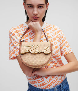 K/SIGNATURE SMALL RAFFIA SADDLE BAG