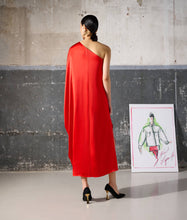 Load image into Gallery viewer, ONE-SHOULDER DRAPED SATIN DRESS