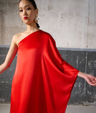 Load image into Gallery viewer, ONE-SHOULDER DRAPED SATIN DRESS