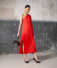 Load image into Gallery viewer, ONE-SHOULDER DRAPED SATIN DRESS