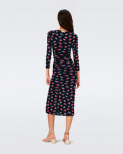 Load image into Gallery viewer, PRIYANKA REVERSIBLE MESH DRESS IN FOLDED CHAIN BLUE AND FORTUNE ROSE DOT