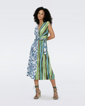 Load image into Gallery viewer, DVF	DOROTHEE DRESS BIRD OF PARADISE PINK IVORY AND REEDS GREEN