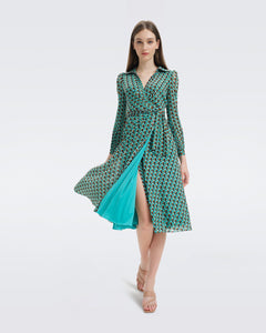 DVF	PHOENIX DRESS FLEURGEO SUMMER TURQUOISE