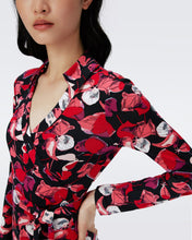 Load image into Gallery viewer, JEANNE SILK JERSEY WRAP DRESS IN PASSION PETALS BERRY RED