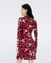 Load image into Gallery viewer, JEANNE SILK JERSEY WRAP DRESS IN PASSION PETALS BERRY RED