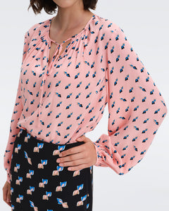 DVF NEW FREDDIE BLOUSE TWISTED GEO SOFT PINK