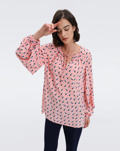 DVF NEW FREDDIE BLOUSE TWISTED GEO SOFT PINK