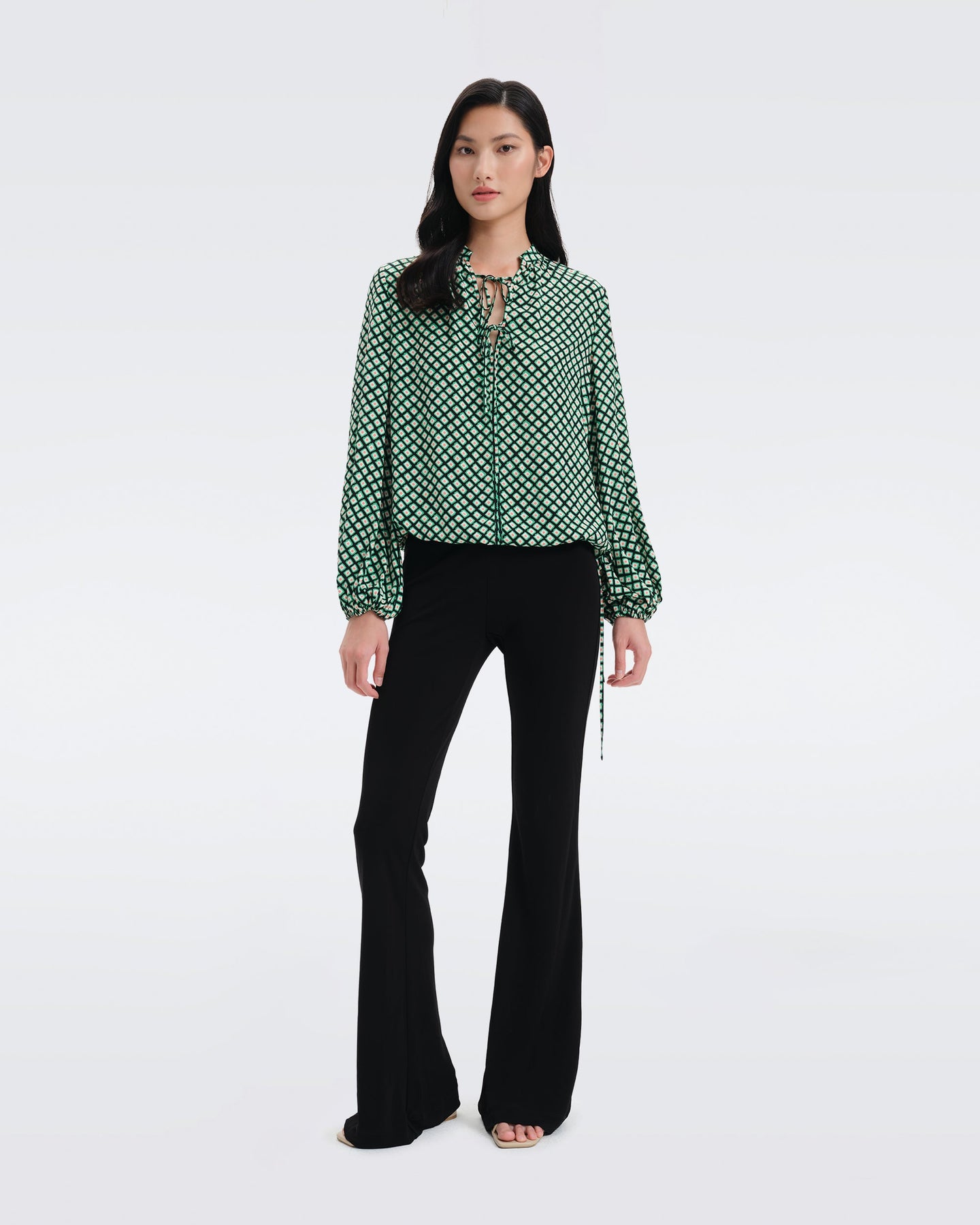 DVF GINNY BLOUSE PAINTED CUBE SM INDIAN GREEN