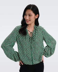 DVF GINNY BLOUSE PAINTED CUBE SM INDIAN GREEN