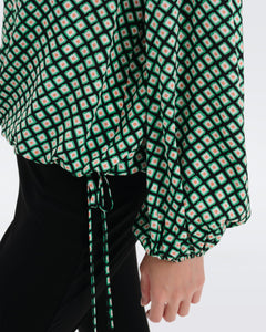 DVF GINNY BLOUSE PAINTED CUBE SM INDIAN GREEN