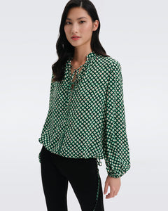 DVF GINNY BLOUSE PAINTED CUBE SM INDIAN GREEN