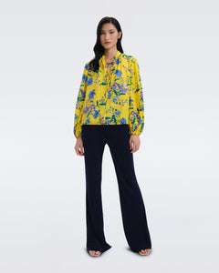 DVF GINNY BLOUSE SUMMER BOUQUETS YOKE YELLOW