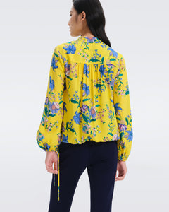 DVF GINNY BLOUSE SUMMER BOUQUETS YOKE YELLOW