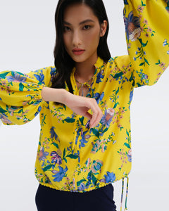 DVF GINNY BLOUSE SUMMER BOUQUETS YOKE YELLOW