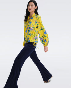 DVF GINNY BLOUSE SUMMER BOUQUETS YOKE YELLOW