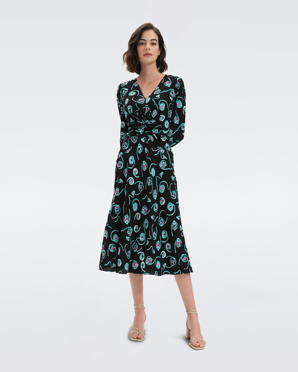 DVF ANABA DRESS FIDDLEHEADS LG BLACK