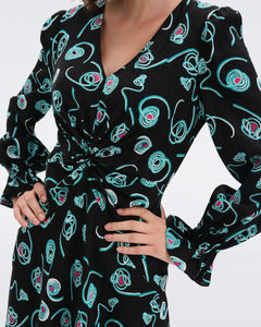 DVF ANABA DRESS FIDDLEHEADS LG BLACK