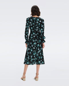 DVF ANABA DRESS FIDDLEHEADS LG BLACK