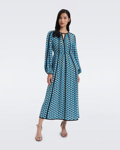 DVF SCOTT DRESS FEBRUARY GEO  MED GODDESS TURQ