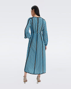 DVF SCOTT DRESS FEBRUARY GEO  MED GODDESS TURQ