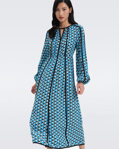 DVF SCOTT DRESS FEBRUARY GEO  MED GODDESS TURQ