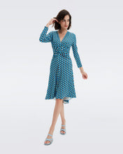 Load image into Gallery viewer, DVF JERRY DRESS FEBRUARY GEO  SM GODDESS TURQ