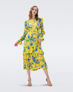 DVF FAIRFAX DRESS SUMMER BOUQUETS YOKE YELLOW