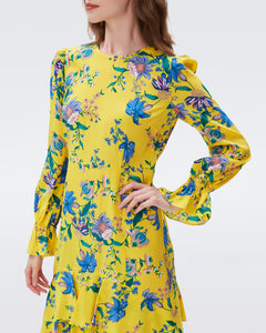 DVF FAIRFAX DRESS SUMMER BOUQUETS YOKE YELLOW