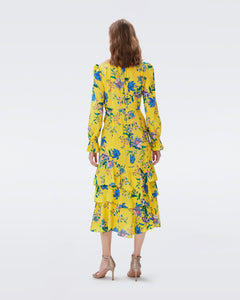 DVF FAIRFAX DRESS SUMMER BOUQUETS YOKE YELLOW