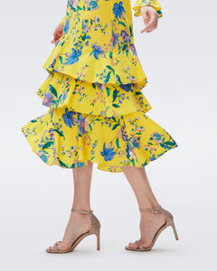 DVF FAIRFAX DRESS SUMMER BOUQUETS YOKE YELLOW