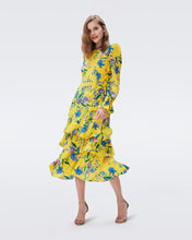 Load image into Gallery viewer, DVF FAIRFAX DRESS SUMMER BOUQUETS YOKE YELLOW