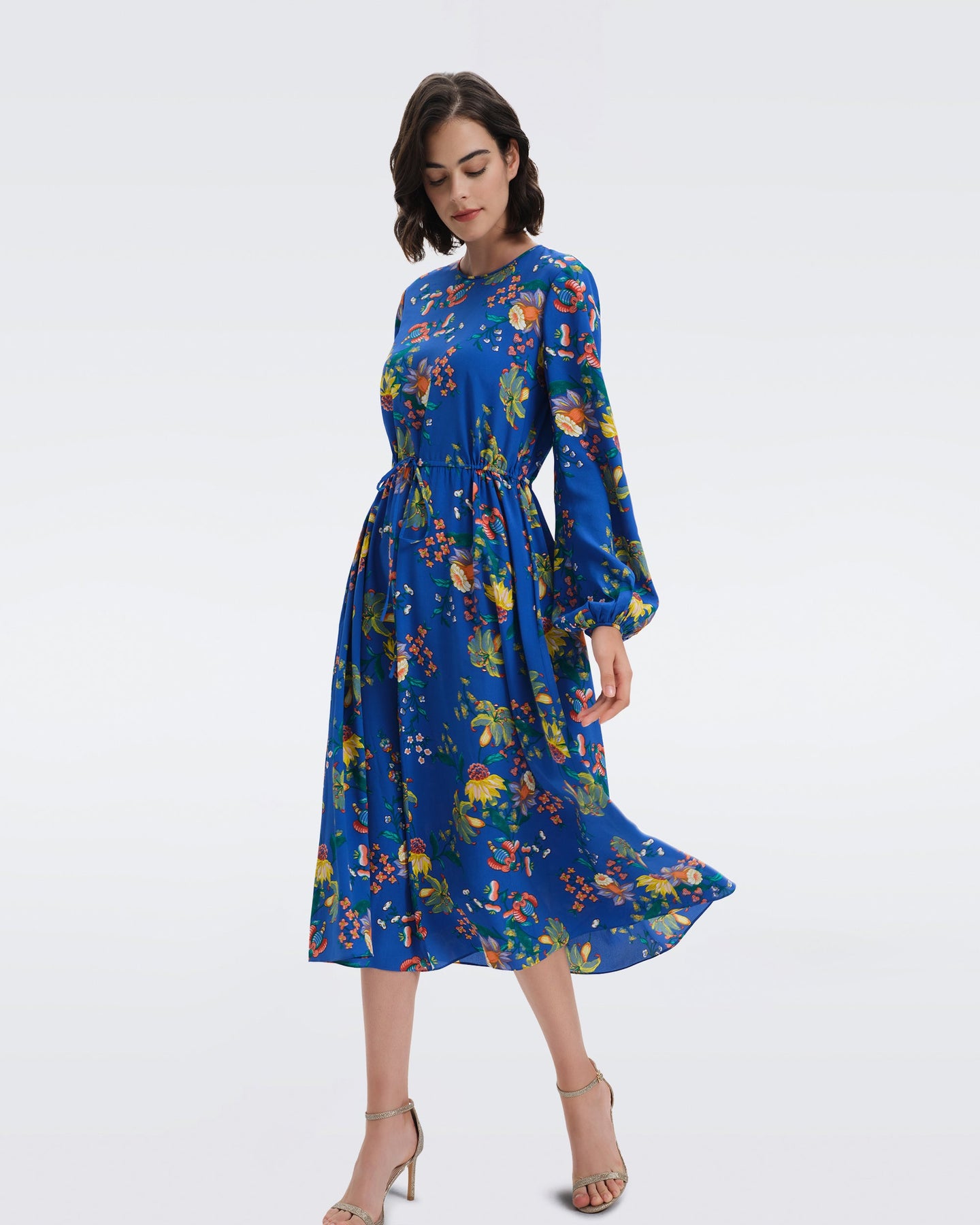 DVF SYDNEY MIDI DRESS SUMMER BOUQUETS INDIGO