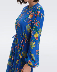 DVF SYDNEY MIDI DRESS SUMMER BOUQUETS INDIGO