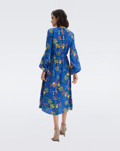 DVF SYDNEY MIDI DRESS SUMMER BOUQUETS INDIGO