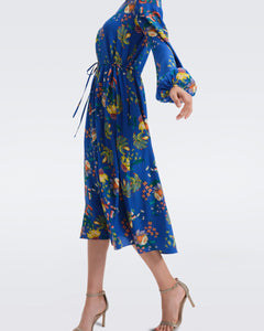 DVF SYDNEY MIDI DRESS SUMMER BOUQUETS INDIGO