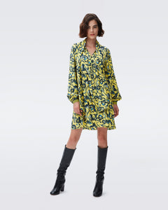 DVF ROMI DRESS BUTTERFLY FLORAL SIG YEL