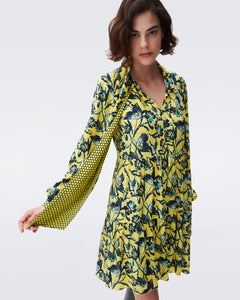 DVF ROMI DRESS BUTTERFLY FLORAL SIG YEL