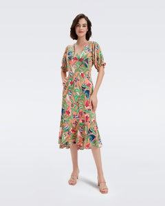 DVF ORLA DRESS FANTASIA FLORAL CORAL REEF