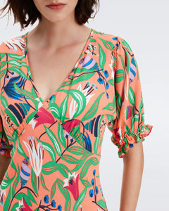 DVF ORLA DRESS FANTASIA FLORAL CORAL REEF