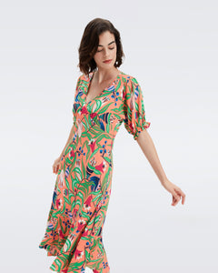 DVF ORLA DRESS FANTASIA FLORAL CORAL REEF