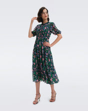 Load image into Gallery viewer, DVF BLOSSOM DRESS VINTAGE FLORAL PERFECT NAVY