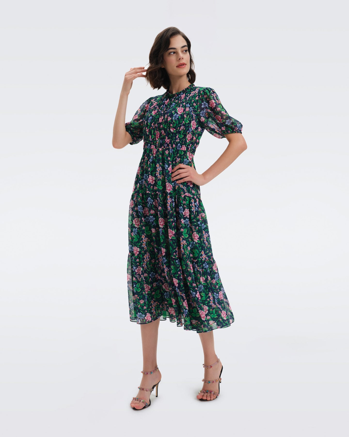 DVF BLOSSOM DRESS VINTAGE FLORAL PERFECT NAVY