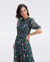 Load image into Gallery viewer, DVF BLOSSOM DRESS VINTAGE FLORAL PERFECT NAVY