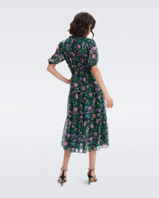 Load image into Gallery viewer, DVF BLOSSOM DRESS VINTAGE FLORAL PERFECT NAVY