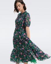 Load image into Gallery viewer, DVF BLOSSOM DRESS VINTAGE FLORAL PERFECT NAVY