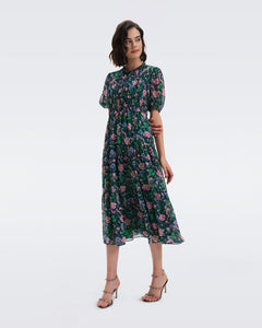 DVF BLOSSOM DRESS VINTAGE FLORAL PERFECT NAVY