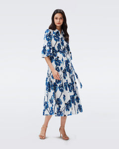 DVF AVEENA DRESS WATERCOLOR FLORAL LG IVORY