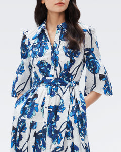 DVF AVEENA DRESS WATERCOLOR FLORAL LG IVORY